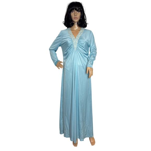 Vintage 60's OOAK unbranded laced V neck blue long sleeved maxi dress small - Picture 6 of 16
